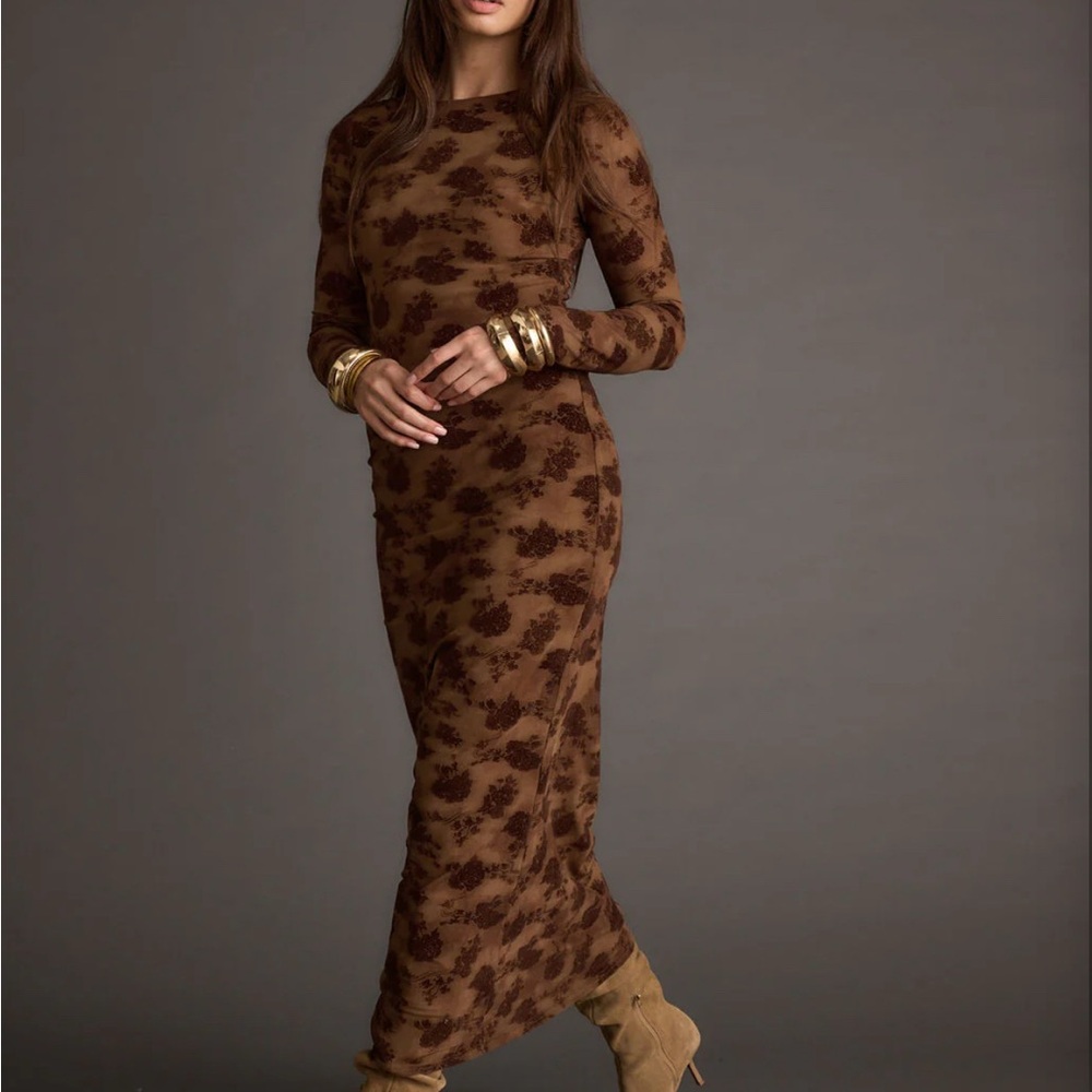 12th Tribe Casanova Brown Floral Maxi Dress
